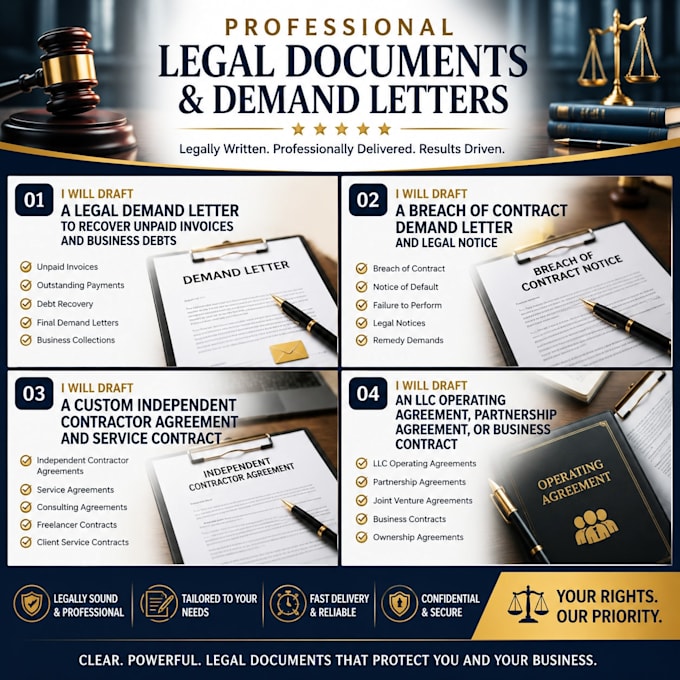 draft a legal demand letter to recover unpaid invoices and business debts