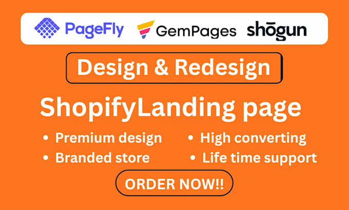 design shopify landing page for shogun, pagefly landing page, gempages replo