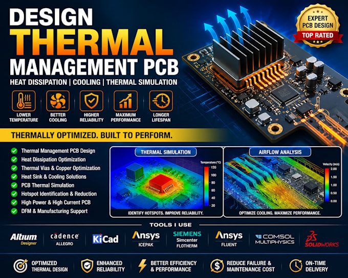 design thermal management pcb, heat dissipation, cooling and thermal simulation