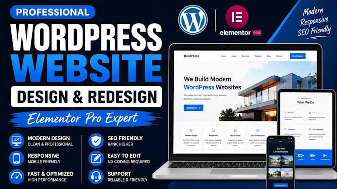 design, redesign wordpress website using elementor pro