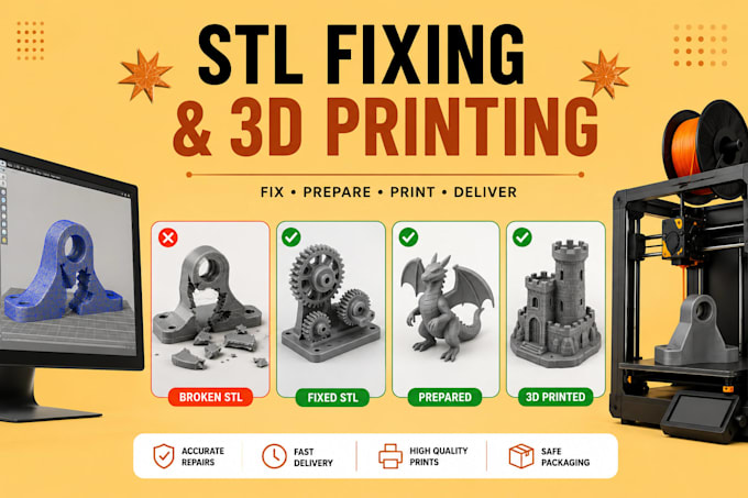 create, model, fix, modify 3d cad model, print ready stl file for 3d printing
