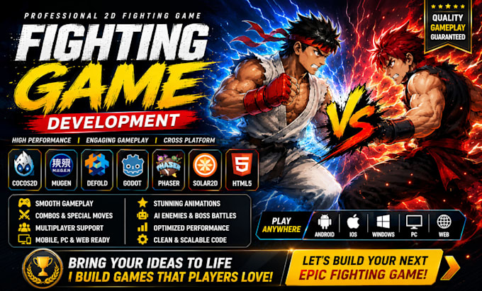 make fighting game using cocos2d, mugen, defold, phaser, godot, html5, solar2d