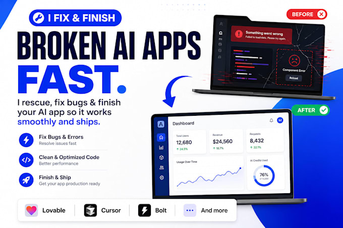 fix and finish your lovable, bolt, base44 or ai built app