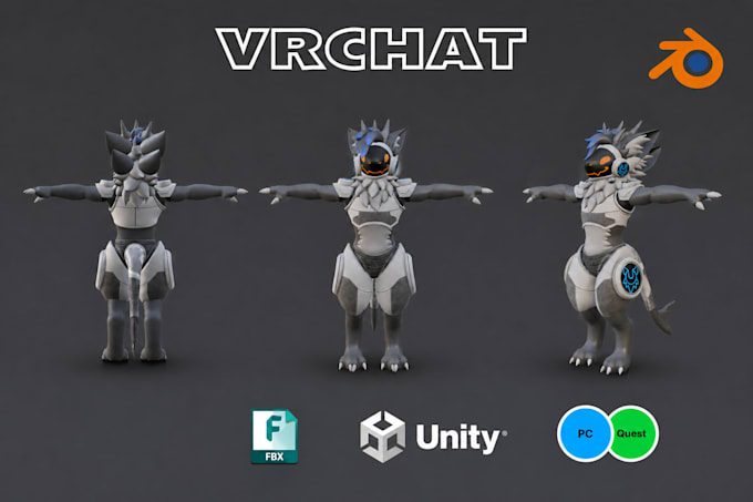 do custom furry protogen fursona avatar for vrchat vtuber with facial expression
