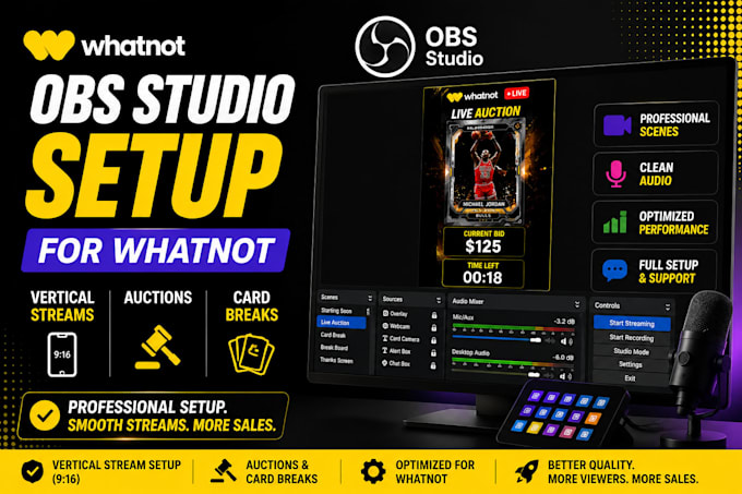 setup obs studio for whatnot vertical streams auctions sport card breaks