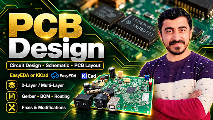 do pcb circuit design, schematic diagram and pcb layout in easyeda or kicad