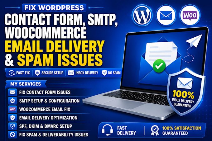 fix wordpress contact form, SMTP woocommerce email delivery and spam issues