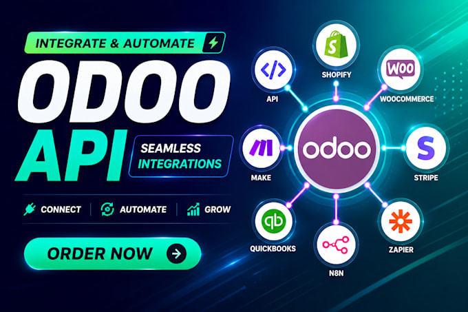 integrate odoo API, shopify, woocommerce, stripe, quickbooks, zapier, make, n8n