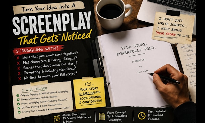 be scriptwriter, write edit screenplay, movie script, TV script and film script