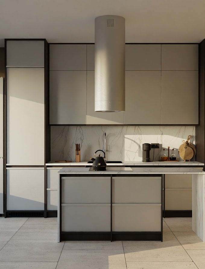 design a modern realistic kitchen interior in blender