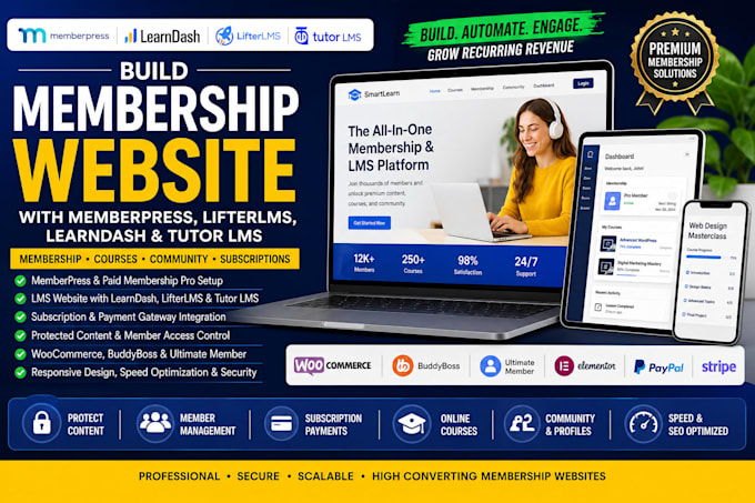 build memberpress, wordpress membership website, lifterlms membership website