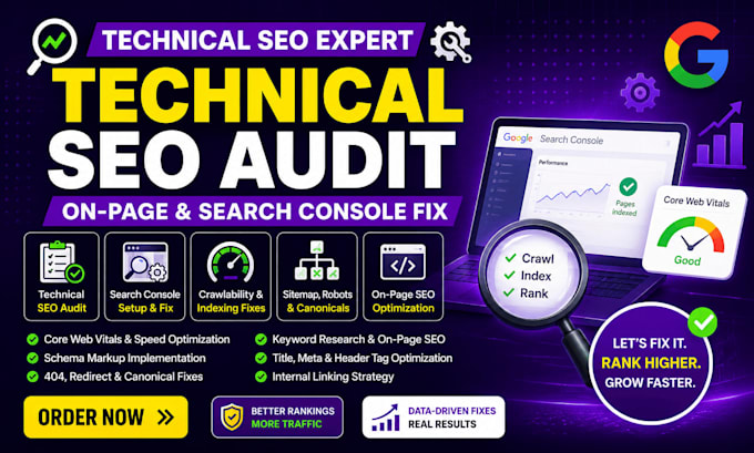do technical SEO audit, on page and search console fix