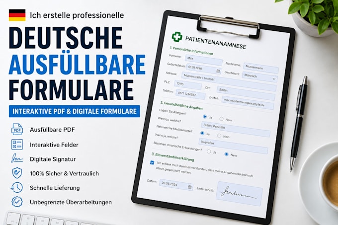 create german fillable PDF forms and interactive digital forms