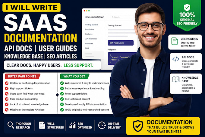 write saas documentation, API docs, and user guides