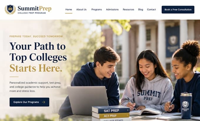 design squarespace college prep website sat act coaching website coding bootcamp