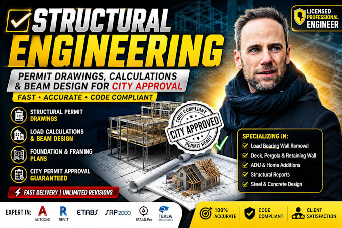 do structural engineer calculations, beam sizing and foundation design