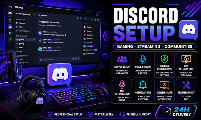 professionally setup discord for gaming, streaming and communities