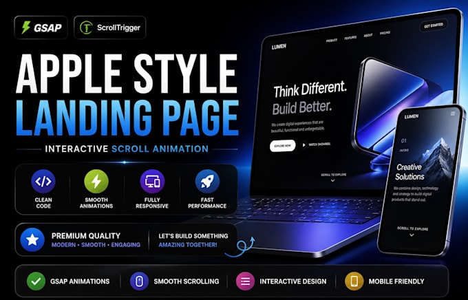 create interactive apple style landing page with gsap scroll animation