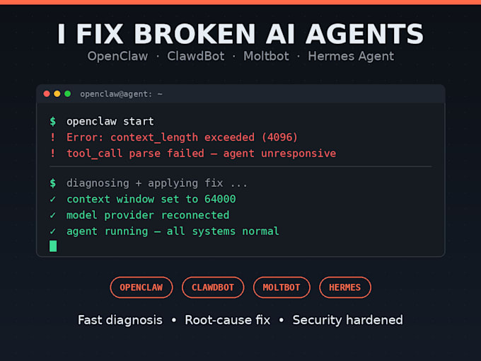 fix your broken openclaw, clawdbot or moltbot install or hermes ai agent