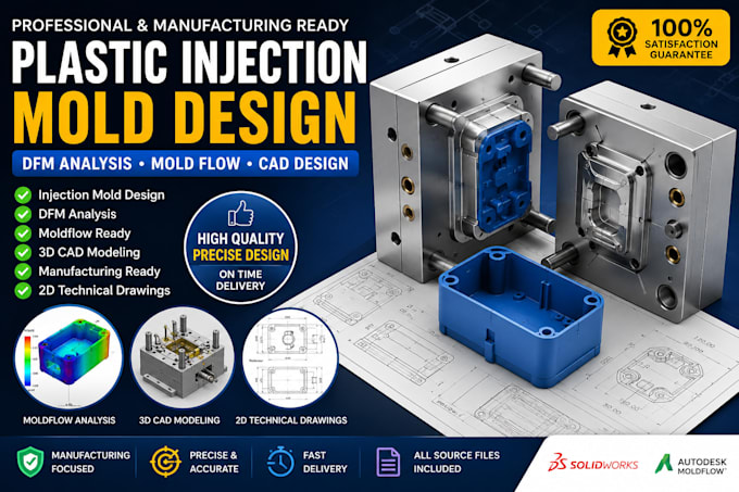 design plastic injection mold, dfm analysis, moldflow, manufacturing ready cad