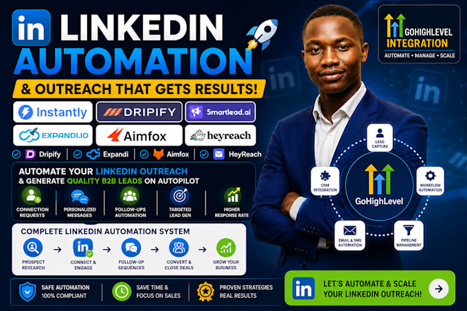 setup linkedin automation and outreach with expandi dripify heyreach aimfox ,b2b