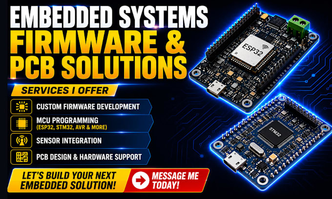 develop embedded firmware, esp32 stm32 mcu programming and custom pcb design
