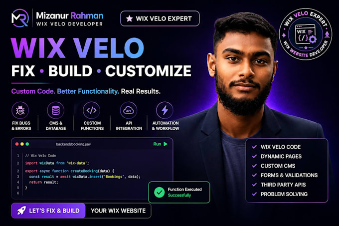 fix, debug and develop custom wix velo code