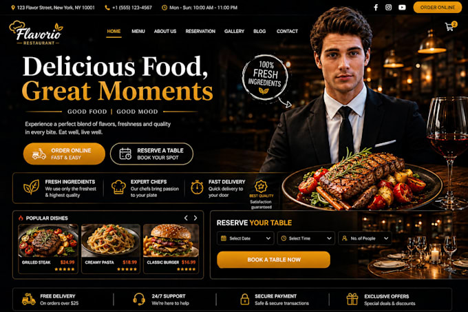 design a wix restaurant website with online ordering and reservations