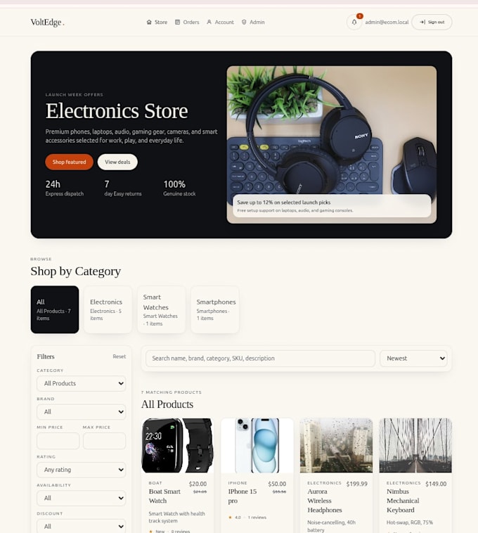 build a custom full stack ecommerce website with admin dashboard