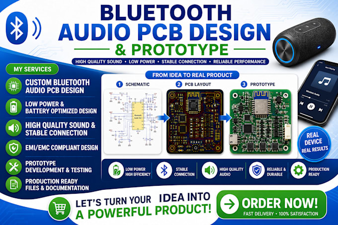 do bluetooth audio pcb design and prototype for battery powered devices