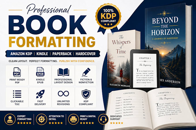 professionally format your book for amazon KDP, kindle, paperback and print