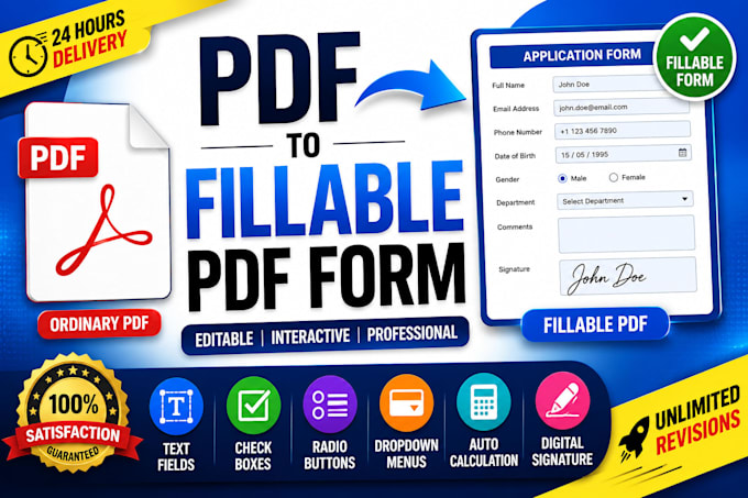 convert PDF to fillable PDF form, editable adobe acrobat form with calculations