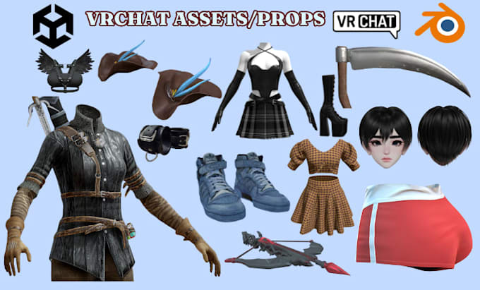 create custom vrchat assets, outfits, weapons accessories, items, vrc props