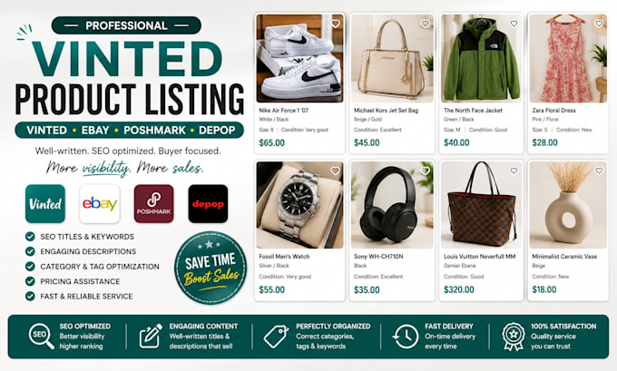 create vinted, ebay, depop and poshmark product listings