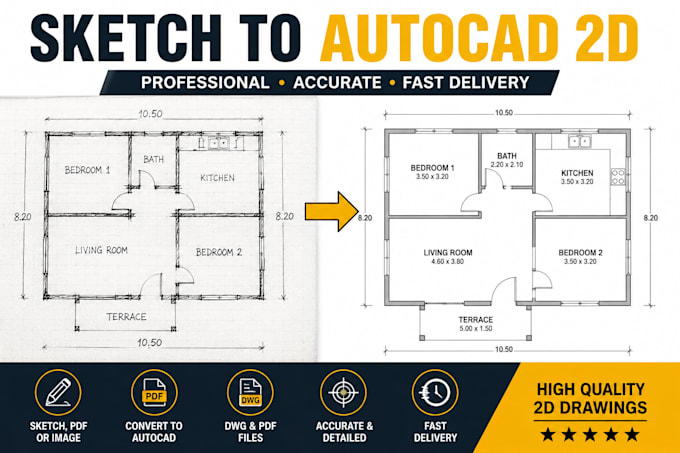 convert your sketch into a professional autocad dwg drawing