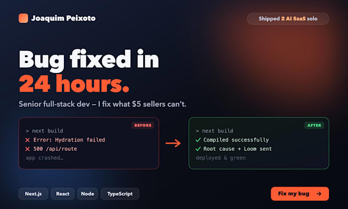 fix your react nextjs or nodejs bug within 24 hours