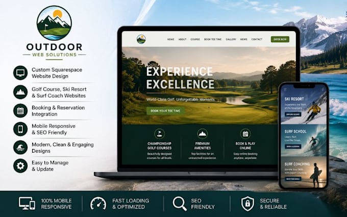 design squarespace golf course website ski resort site surf coach website