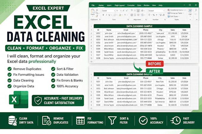 clean, format and organize microsoft excel data professionally