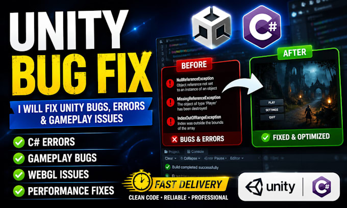 fix unity c sharp bugs, errors, and optimize your game