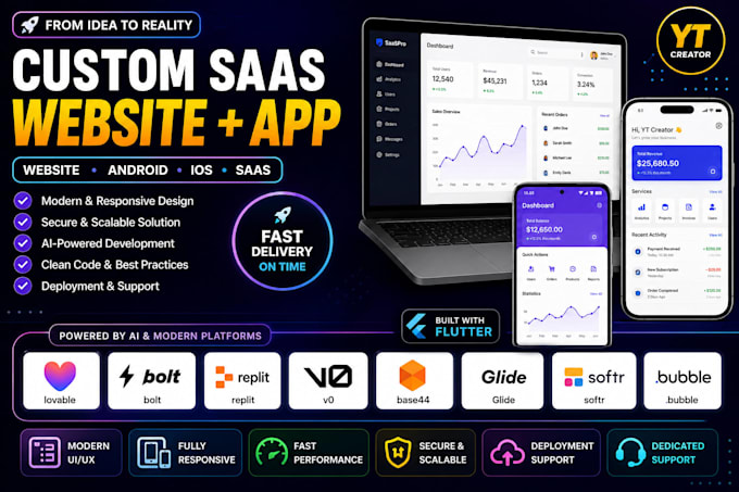 turn your idea into a custom saas website and android ios flutter app