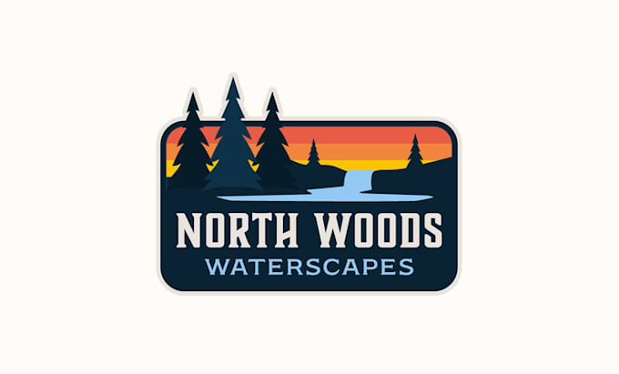 design magical and rustic logo with waterfalls and ponds