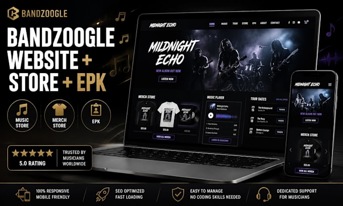 build a professional bandzoogle website and merch store