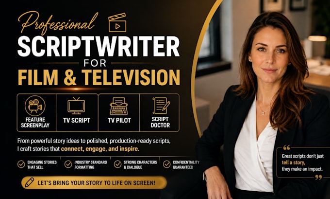 be scriptwriter for feature screenplay, tv script, tv pilot, script doctor
