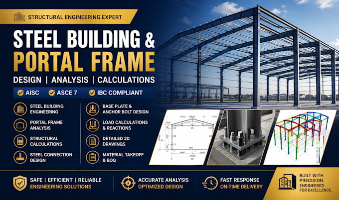 design steel building portal frame structural calculations