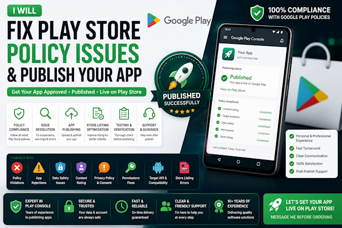 publish your android app on google play and fix policy issues