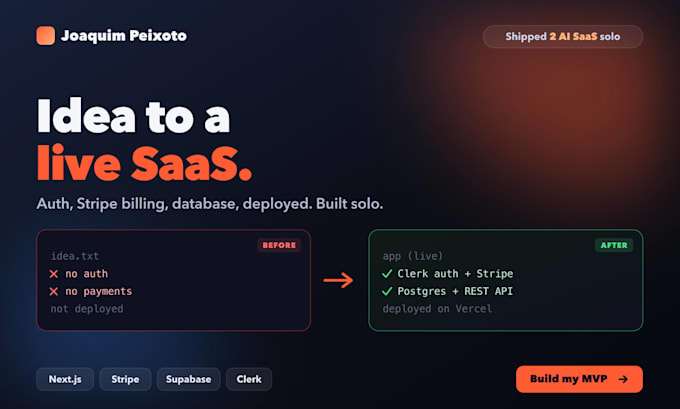 build a full stack nextjs saas mvp with stripe billing and auth