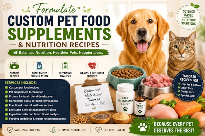 formulate custom pet food supplements and nutrition recipes