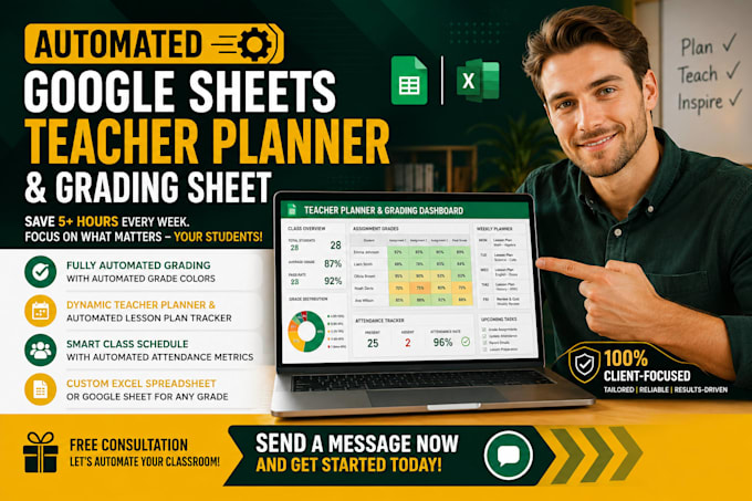 design an automated google sheets teacher planner and grading sheet