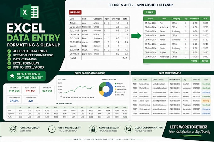 do accurate excel data entry formatting and spreadsheet clean up