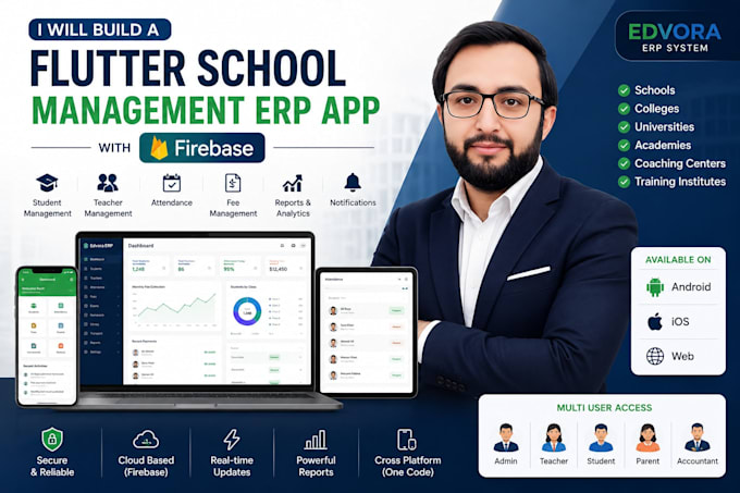 build a flutter school management erp app with firebase